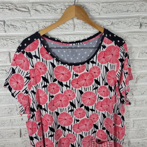 Westbound Womens Top 3X Plus Tee Cap Sleeve Red Geometric Cotton Blend GEO222E - Picture 3 of 9